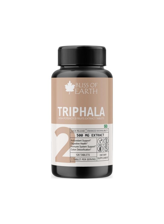 Bliss of Earth High Potency Triphala Extract Tablets 500mg With Quick Release & Enhanced Bioavailability, Digestive Health & Constipation Relief Support, 120 Tablets - Image 1