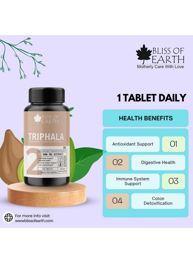 Bliss of Earth High Potency Triphala Extract Tablets 500mg With Quick Release & Enhanced Bioavailability, Digestive Health & Constipation Relief Support, 120 Tablets - Image 5