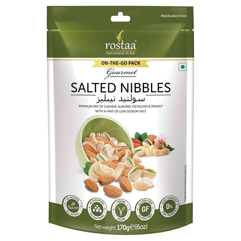 Rostaa Gourmet Salted Nibbles Premium Mix Of Nuts With Low Sodium Salt- 170gms
