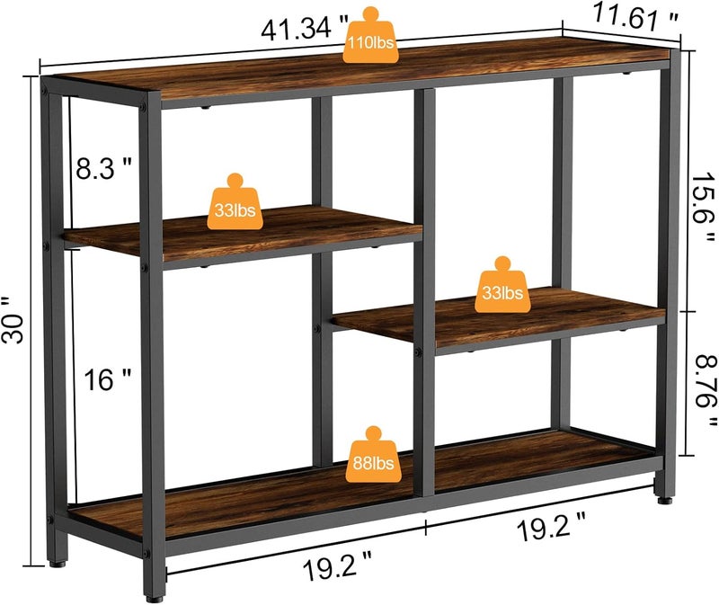 Sweet Furniture Suite Fortunement Control platform table, made of Partical Board and Metal, adjustable feet and waterproof and scratch storage shelves, in rustic brown, with dimensions 105 *29.5 *76.2 cm - Image 3