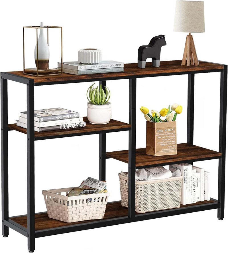 Sweet Furniture Suite Fortunement Control platform table, made of Partical Board and Metal, adjustable feet and waterproof and scratch storage shelves, in rustic brown, with dimensions 105 *29.5 *76.2 cm - Image 1