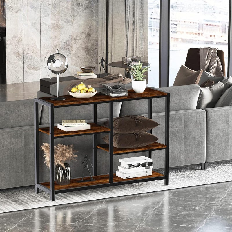 Sweet Furniture Suite Fortunement Control platform table, made of Partical Board and Metal, adjustable feet and waterproof and scratch storage shelves, in rustic brown, with dimensions 105 *29.5 *76.2 cm - Image 5