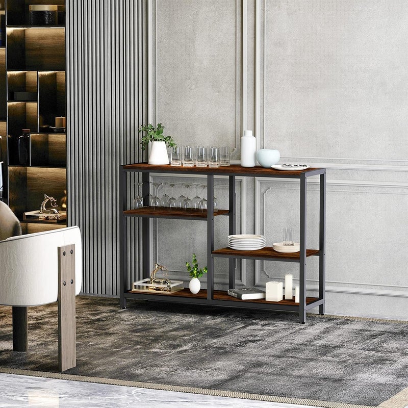 Sweet Furniture Suite Fortunement Control platform table, made of Partical Board and Metal, adjustable feet and waterproof and scratch storage shelves, in rustic brown, with dimensions 105 *29.5 *76.2 cm - Image 2