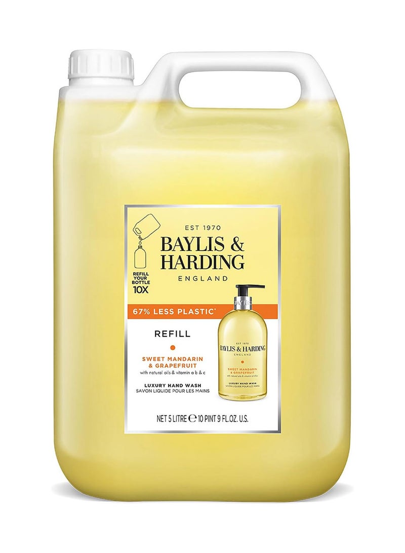 Baylis & Harding Sweet Mandarin and Grapefruit Hand Wash Refill, 5 Litre | Enriched with Natural Oils and Vitamins A, B and C | Moisturising Liquid Hand Soap | Vegan and Cruelty-Free | Economy Refill Pack - Image 1