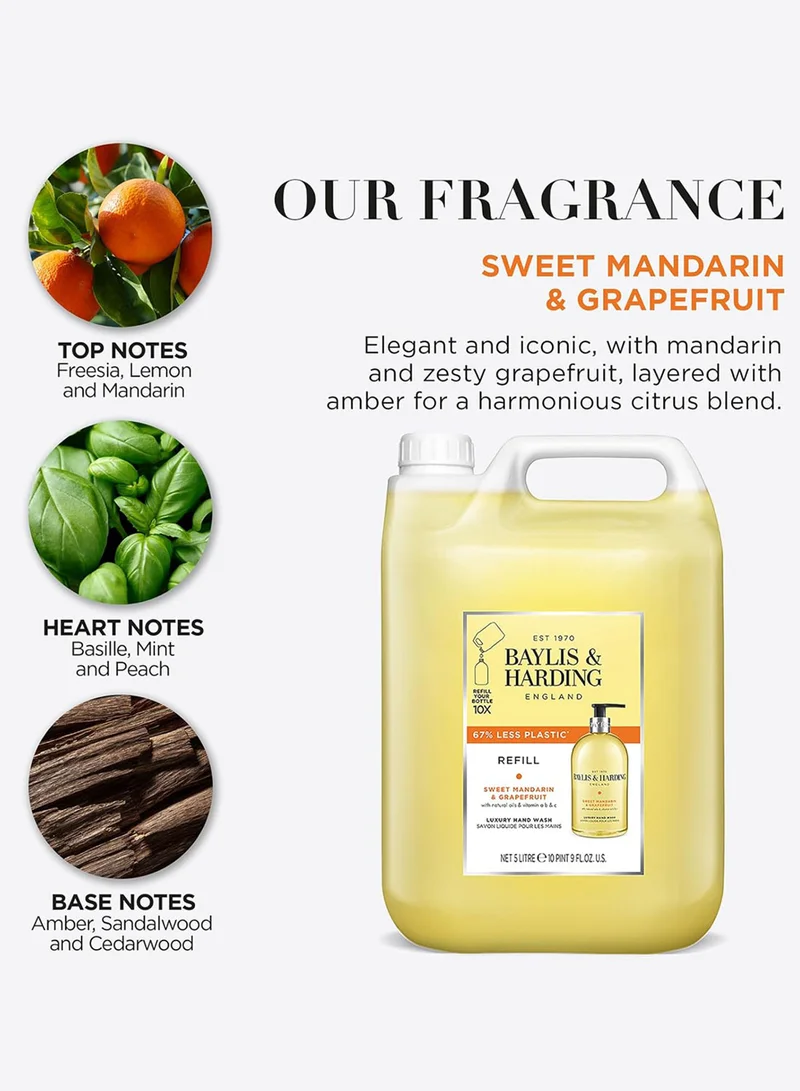 بايليس & هاردينج عبوة إعادة تعبئة غسول اليدين برائحة اليوسفي والجريب فروت الحلوة، ٥ لترات | غني بالزيوت الطبيعية والفيتامينات أ، ب، ج | صابون سائل مرطب لليدين | نباتي ولم يُختبر على الحيوانات | عبوة اقتصادية لإعادة التعبئة