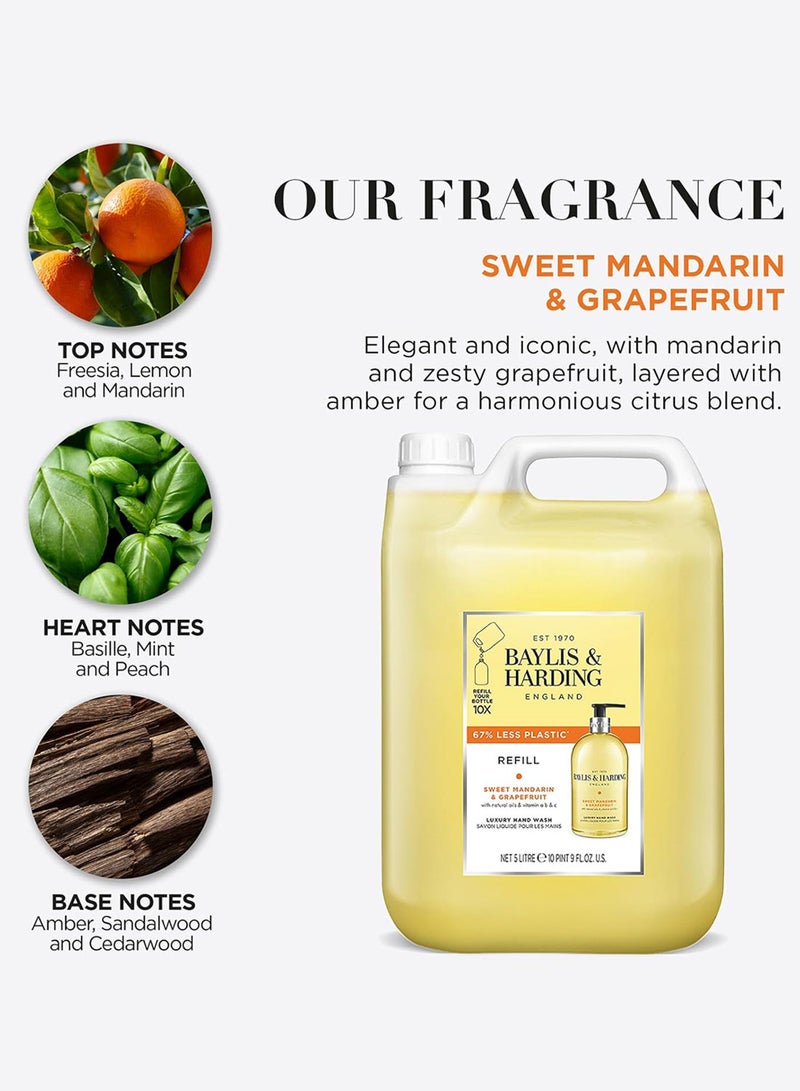 Baylis & Harding Sweet Mandarin and Grapefruit Hand Wash Refill, 5 Litre | Enriched with Natural Oils and Vitamins A, B and C | Moisturising Liquid Hand Soap | Vegan and Cruelty-Free | Economy Refill Pack - Image 2