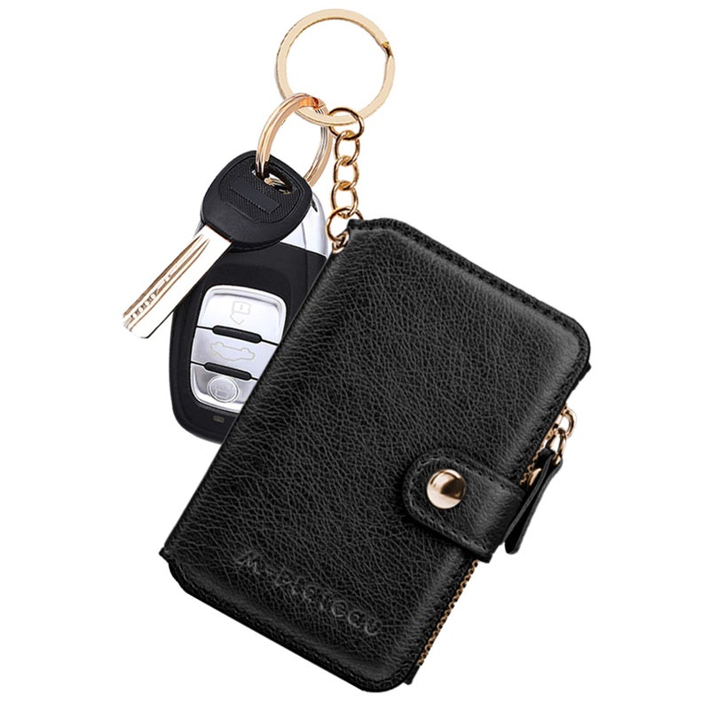 M-Plateau Women's Wallets, Leather Mini Wallet with Key Ring, Practical Small Wallet for Women & Man with Credit Card Holder for Travelling (Black) - Image 1