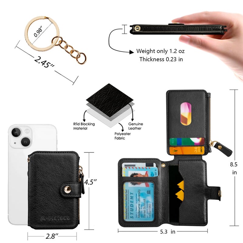 M-Plateau Women's Wallets, Leather Mini Wallet with Key Ring, Practical Small Wallet for Women & Man with Credit Card Holder for Travelling (Black) - Image 2