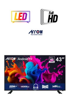 ARRQW 43 Inch Full HD Smart LED TV with Android 14, 1920x1080 Resolution, 5000:1 Contrast, 16:9 Aspect Ratio, 60Hz Refresh Rate, 2 HDMI (including HDMI 2.1) & 2 USB Ports, Screen Casting, Wi-Fi, Stereo Sound, Wall Stand | Model Name: RO-43LPS  - Image 1