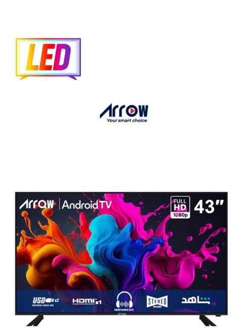 43 Inch Full HD Smart LED TV with Android 14, 1920x1080 Resolution, 5000:1 Contrast, 16:9 Aspect Ratio, 60Hz Refresh Rate, 2 HDMI (including HDMI 2.1) & 2 USB Ports, Screen Casting, Wi-Fi, Stereo Sound, Wall Stand | Model Name: RO-43LPS