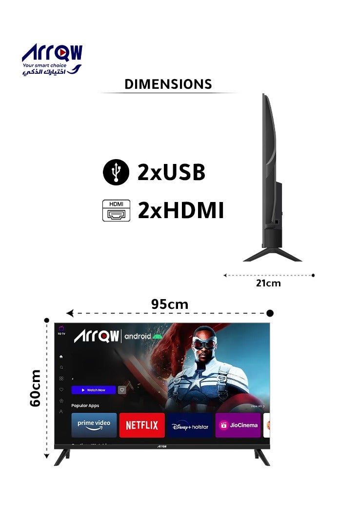 آركيو تلفزيون 43 بوصة 2K Full HD، ذكاء السطوع، ميزات الصوت مع حامل حائط، HDMI، تلفزيون LED ذكي|RO-43LPS - Image 2