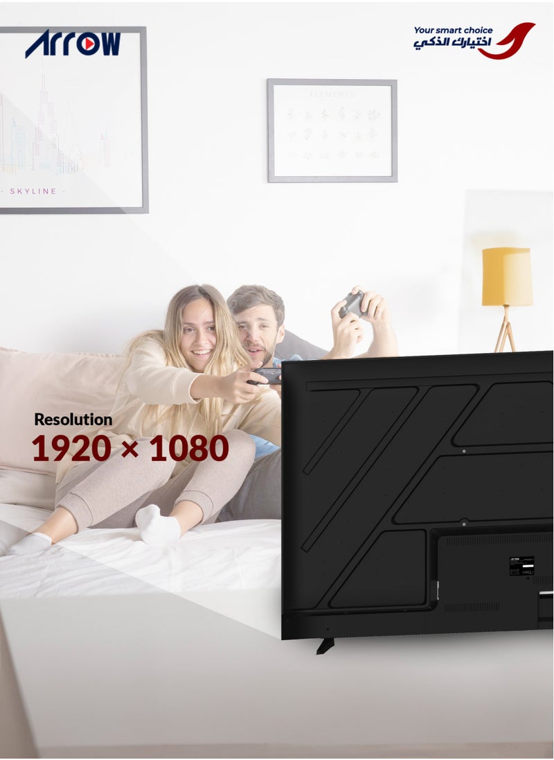 ARRQW - 43 Inch Full HD Smart LED TV with Android 14, 1920x1080 Resolution, 5000:1 Contrast, 16:9 Aspect Ratio, 60Hz Refresh Rate, 2 HDMI (including HDMI 2.1) & 2 USB Ports, Screen Casting, Wi-Fi, Stereo Sound, Wall Stand | Model Name: RO-43LPS - Image 1