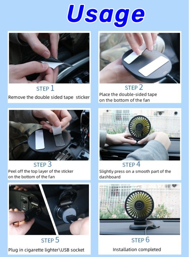 Joyelink Car Fan, USB Portable Fan for Car , 360 Degree Rotatable Dual Head Fan, Strong Wind Electric Fans for Dashboard Suv Rv Tuck Boat Sedan Home Office (Single Head) - Image 4