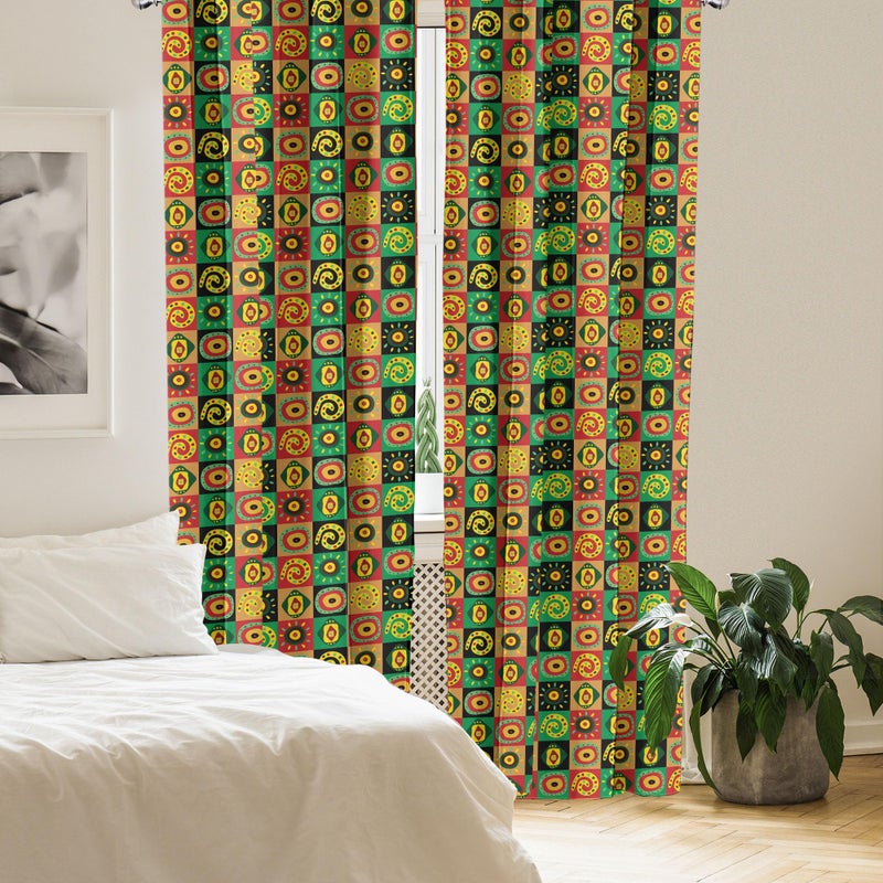 Ambesonne African Curtains  Abstract Design with Trippy Shapes Culture Hieroglyph Print  Window Treatments 2 Panel Set for Living Room Bedroom  Pair of - 28"" x 63""  Green Red - Image 4