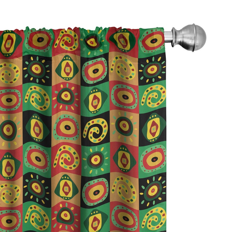 Ambesonne African Curtains  Abstract Design with Trippy Shapes Culture Hieroglyph Print  Window Treatments 2 Panel Set for Living Room Bedroom  Pair of - 28"" x 63""  Green Red - Image 1