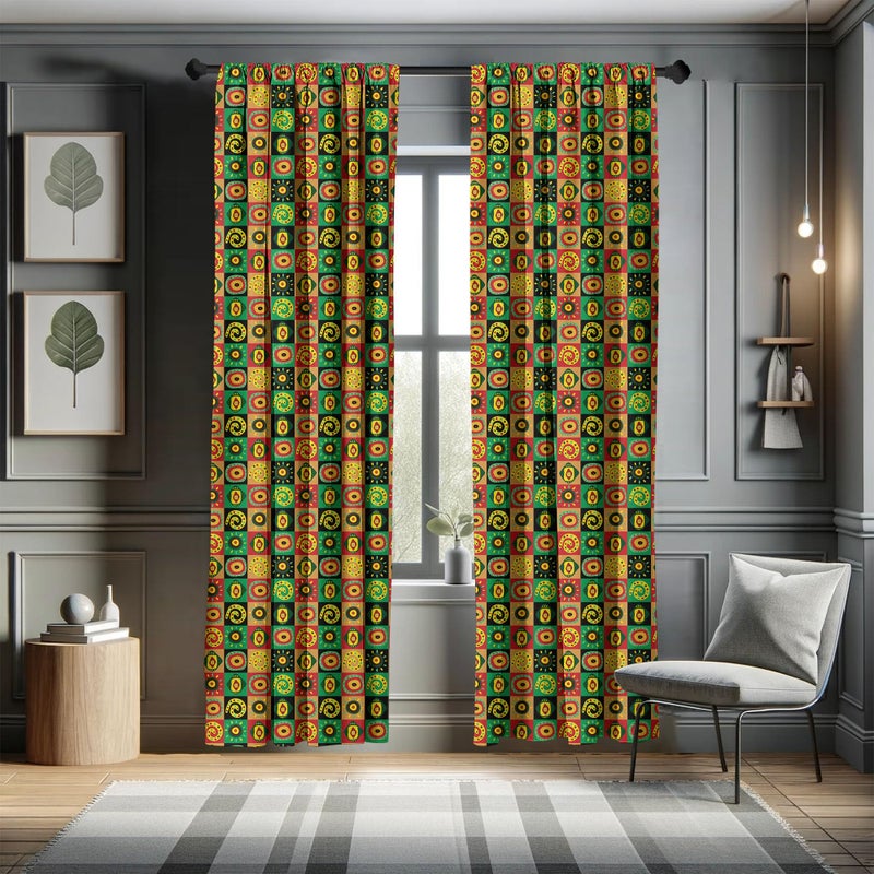 Ambesonne African Curtains  Abstract Design with Trippy Shapes Culture Hieroglyph Print  Window Treatments 2 Panel Set for Living Room Bedroom  Pair of - 28"" x 63""  Green Red - Image 5