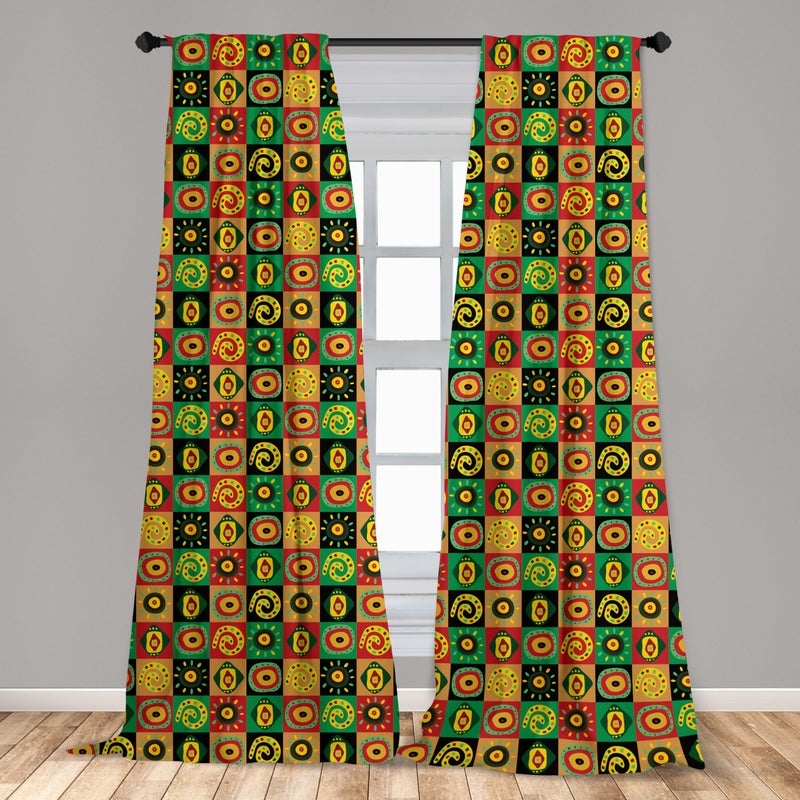 Ambesonne African Curtains  Abstract Design with Trippy Shapes Culture Hieroglyph Print  Window Treatments 2 Panel Set for Living Room Bedroom  Pair of - 28"" x 63""  Green Red - Image 3