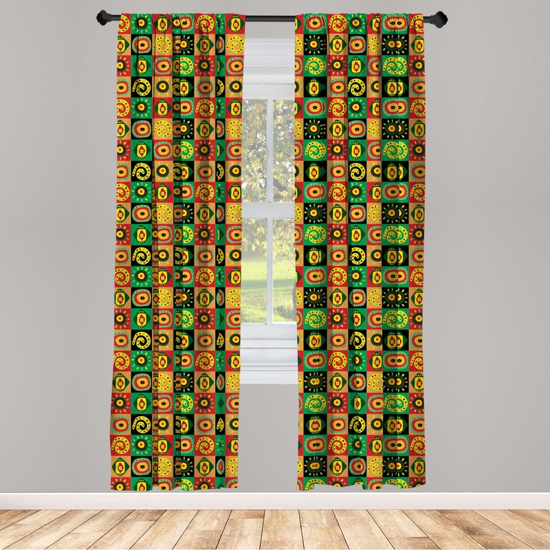 Ambesonne African Curtains  Abstract Design with Trippy Shapes Culture Hieroglyph Print  Window Treatments 2 Panel Set for Living Room Bedroom  Pair of - 28"" x 63""  Green Red - Image 2