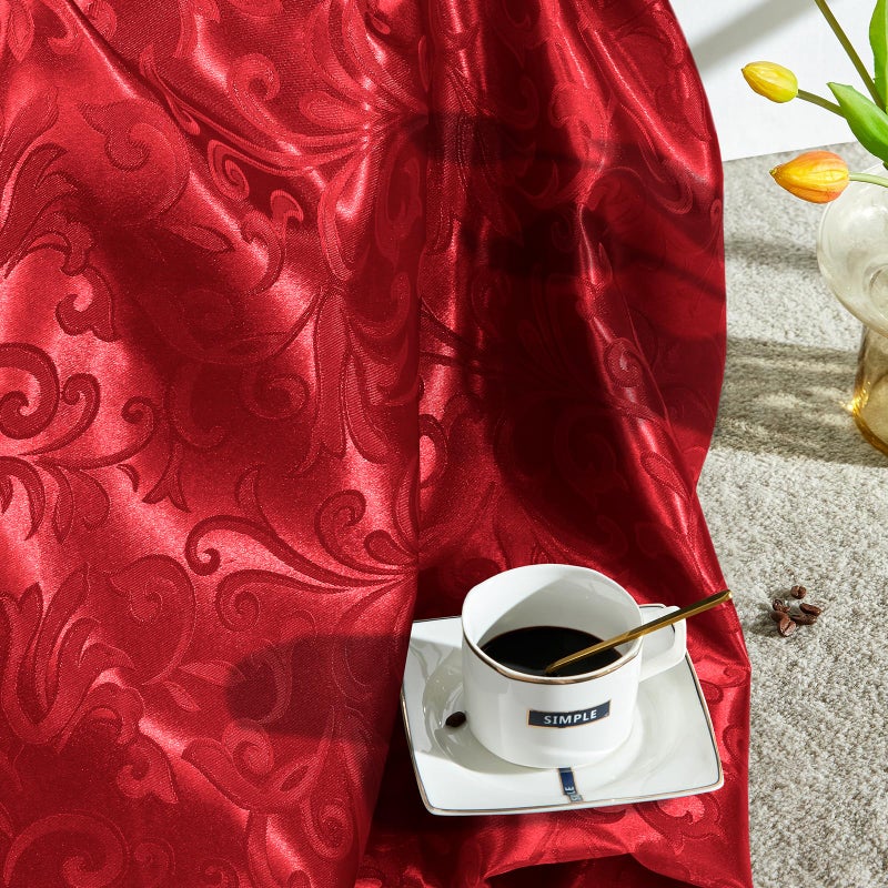 VACVELT Damask Jacquard Satin Fabric by The Yard, 60 Inch Wide Red Satin Fabric Shiny Cloth Fabric, Silky Brocade Fabric for Bridal Dress, Wedding Decorations, Crafts, Sewing, Draping (1 Yard) - Image 1