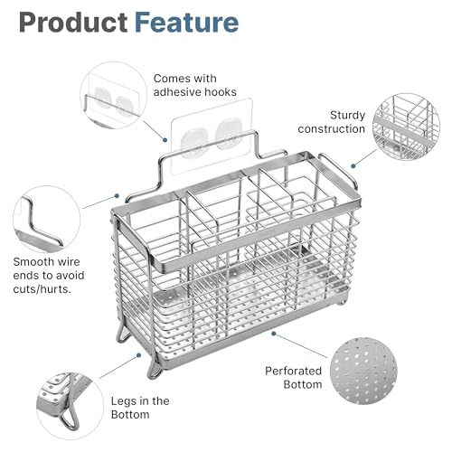 KESOL Stainless Steel Utensil Holder, Utensil Drying Rack with 3 Divided Compartments, Rust-Resistant Utensil Drying Basket, Silverware Drying Basket, Utensil Drainer for Dish Rack - Image 5