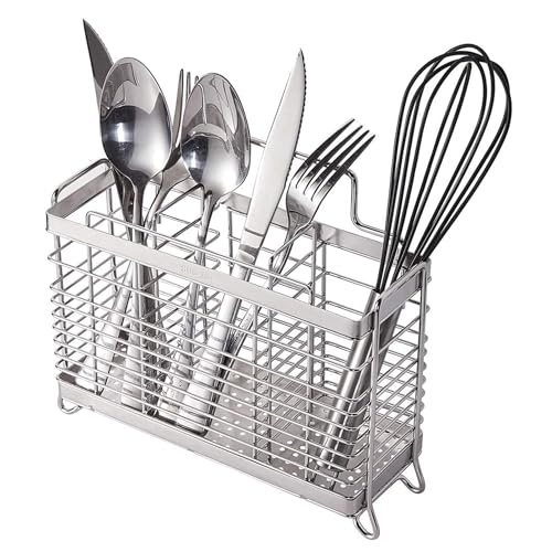 KESOL Stainless Steel Utensil Holder, Utensil Drying Rack with 3 Divided Compartments, Rust-Resistant Utensil Drying Basket, Silverware Drying Basket, Utensil Drainer for Dish Rack - Image 1