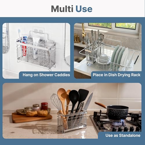 KESOL Stainless Steel Utensil Holder, Utensil Drying Rack with 3 Divided Compartments, Rust-Resistant Utensil Drying Basket, Silverware Drying Basket, Utensil Drainer for Dish Rack - Image 4