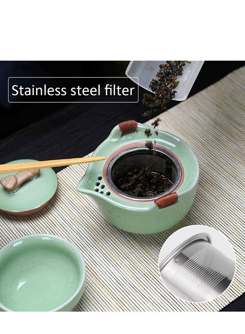 Travel Ceramic Tea Pot Set Chinese Kung Fu Teapot Set 1 Pot 2 Cups Porcelain Teacups with Tea Infuser Portable Bag for Home Office Outdoor Picnic  - Image 4