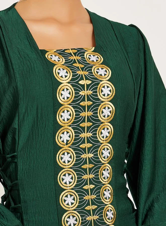 Styli front panel embroidery jalabiya with side tie up detail