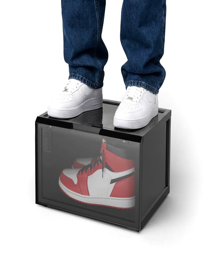 شوجر SHOEGR Safe | منظم تخزين الأحذية | صندوق تخزين الأحذية الرياضية | صناديق أحذية سوداء شديدة التحمل | صناديق جانبية قابلة للطي مع إغلاق مغناطيسي | صندوق تخزين كبير | يناسب حتى مقاس 14 بريطاني (أسود، عبوة من قطعة واحدة) - Image 1