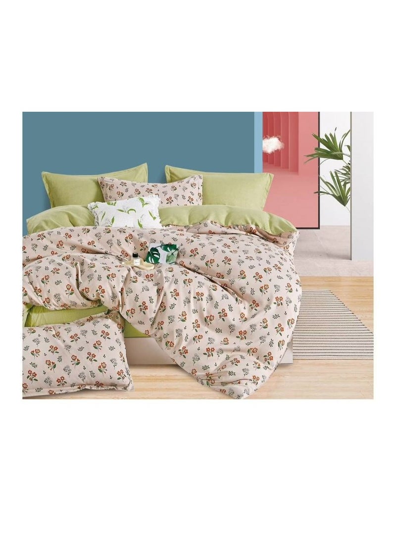 Single Size 4-Piece Cotton Bed Set – Duvet Cover 160x210 cm, Fitted Sheet 120x200+25 cm & 2 Pillow Covers – Soft Comfortable Bedding