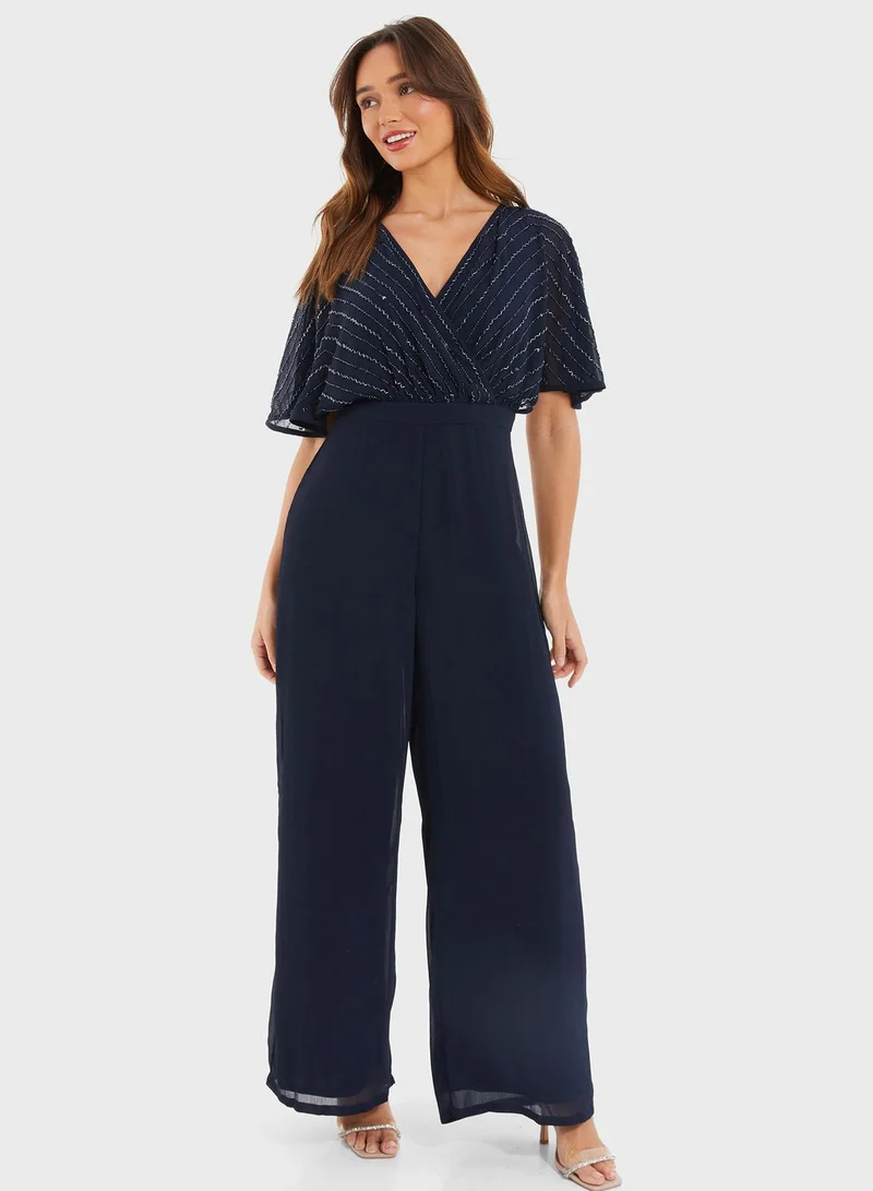 QUIZ Embellished Wide Leg Jumpsuit