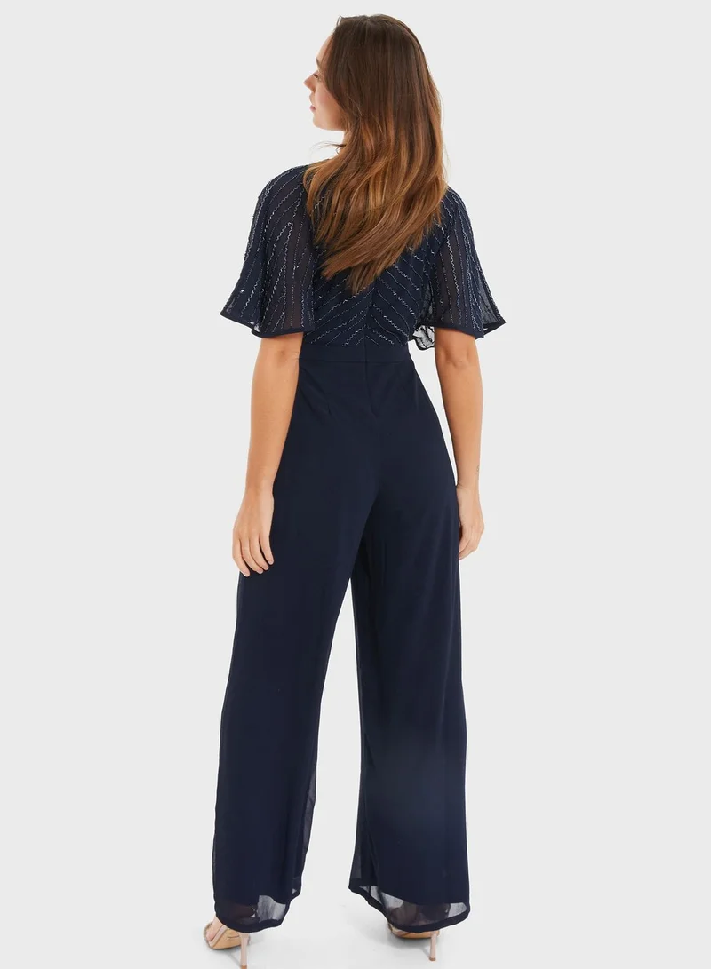 QUIZ Embellished Wide Leg Jumpsuit