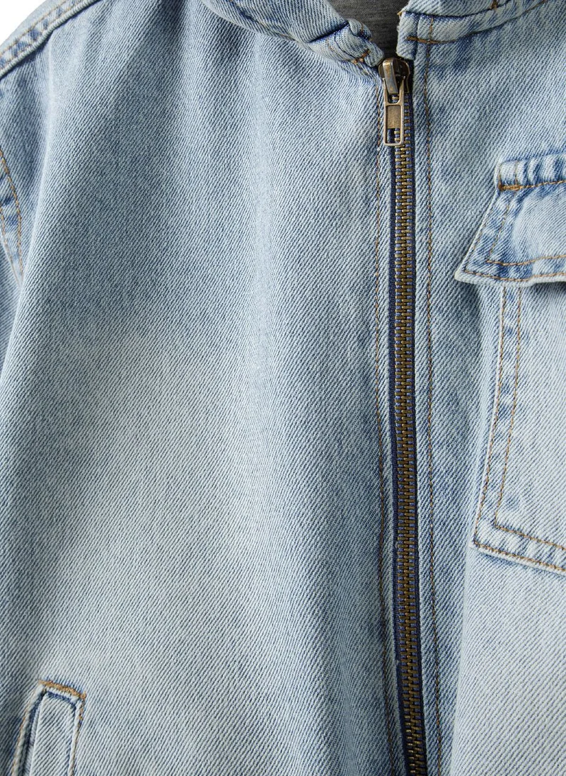 MINOTI Kids' Denim Jacket with Hood and Zip Closure