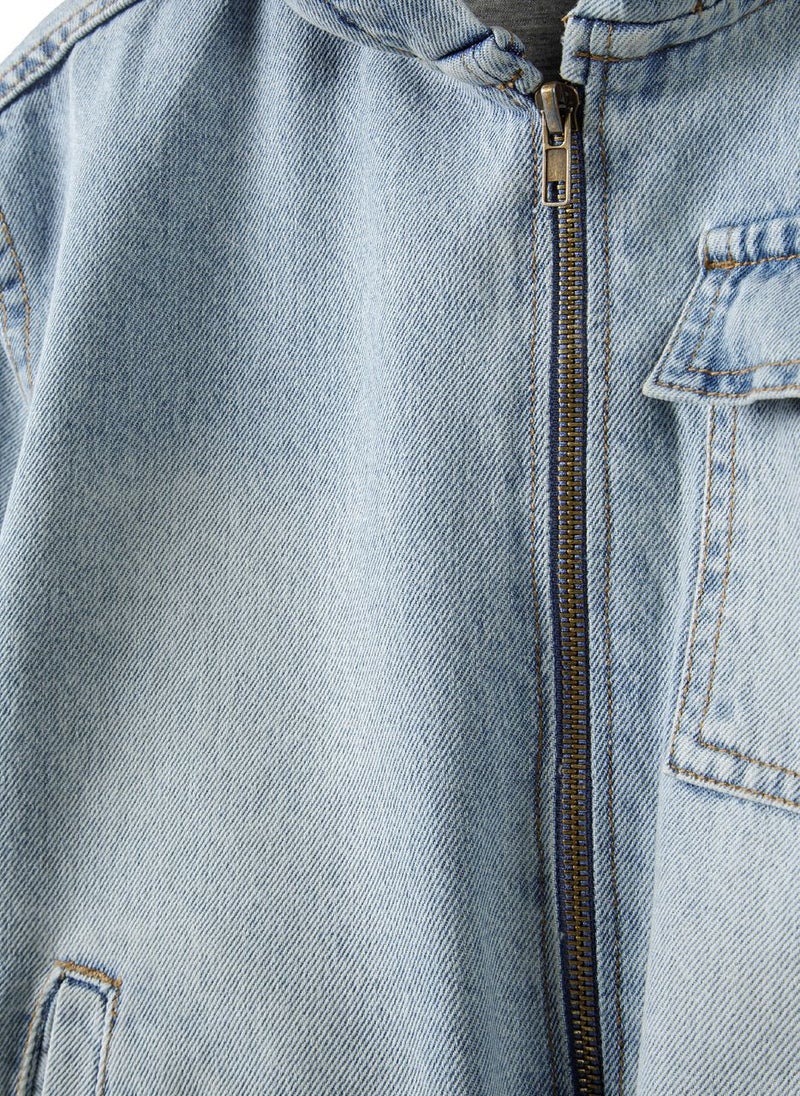 MINOTI Kids' Denim Jacket with Hood and Zip Closure  - Image 4
