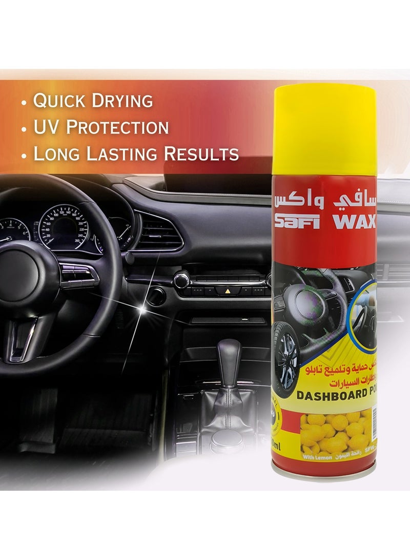 Safi WAX Combo - Buy 2PC Safi Wax Dashboard Polish Spray Lemon Scent 250ml UV Protection Dust Repellent & Quick Drying for Car Interiors, SFW-21 - Image 2