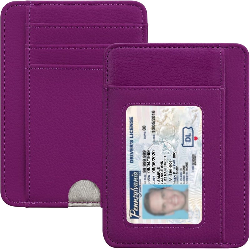 Hot Cool Slim Wallet for Men, Minimalist Front Pocket Simple Leather Credit Card Holder RFID Blocking for Men & Women, Thin Organizer Gifts, Litchi - Grape Purple - Image 1