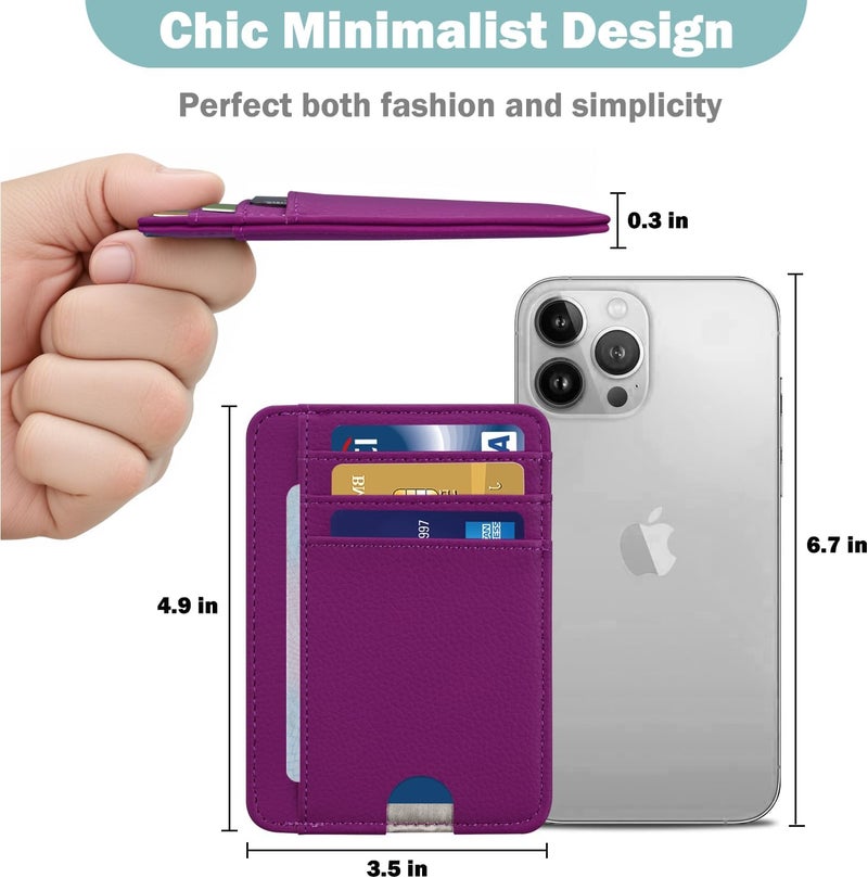 Hot Cool Slim Wallet for Men, Minimalist Front Pocket Simple Leather Credit Card Holder RFID Blocking for Men & Women, Thin Organizer Gifts, Litchi - Grape Purple - Image 3