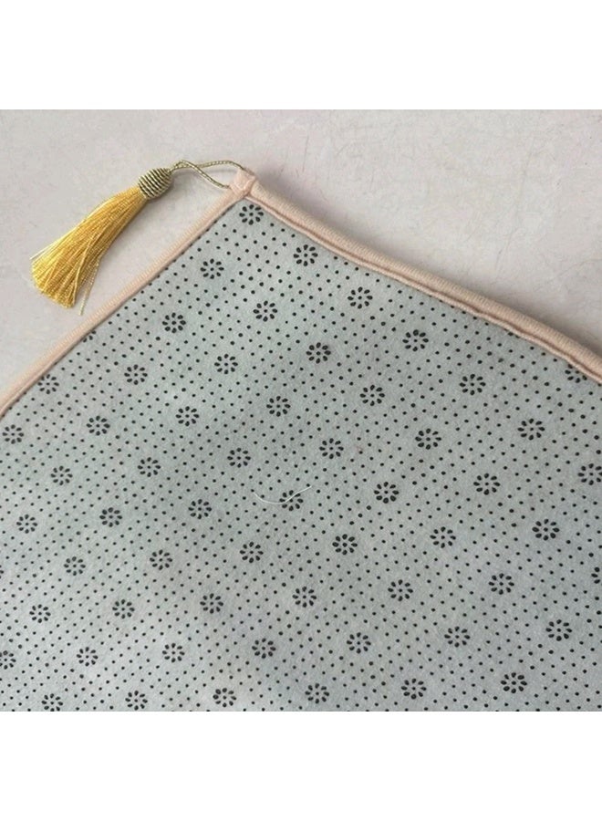 طقم سجادتين صلاة غير منزلق بلوني الرمادي والأبيض, بساط فانيلا 65x110 سم خفيف الوزن مع زخارف هندسية للبيت والسفر - Image 4