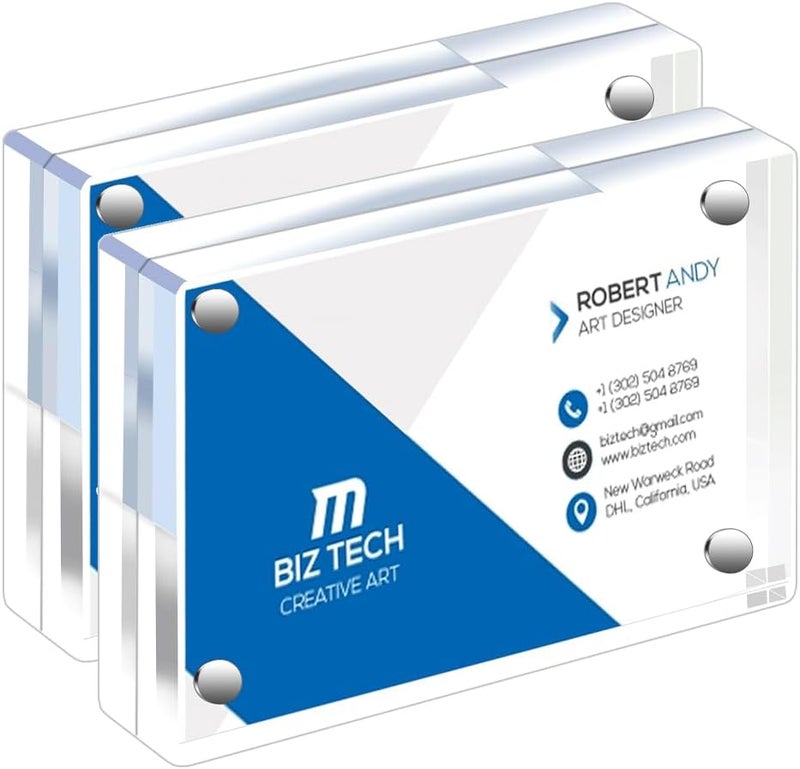 GENGENZER Mini Picture Frame 2.5x3.5 inch Clear Acrylic Magnetic Photo Business Card Frame 20mm Thick Double Sided Wallet Size Desktop Display Frames for Office Home Decor Photos Cards (2 Pcs) - Image 1