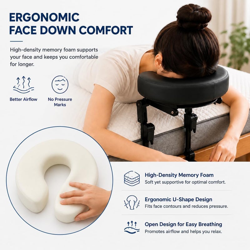 KONOVOLY Massage Headrest for Bed, PU Leather Home Mattress Top Massage Bed Head Extension Kit, Adjustable Headrest Face Cushion Massage Table at Home, Face Down Pillow After Eye Surgery (Black) - Image 5