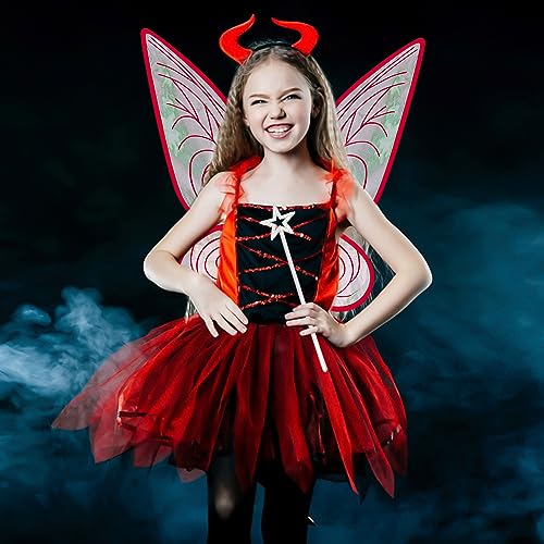 quescu Fairy Wings for Adults,Butterfly Wings for Girls,Angel Wings,Fairy Costume for Women Halloween Dress Up Party Favor (Red) - Image 5
