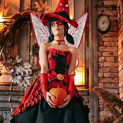 quescu Fairy Wings for Adults,Butterfly Wings for Girls,Angel Wings,Fairy Costume for Women Halloween Dress Up Party Favor (Red) - Image 3