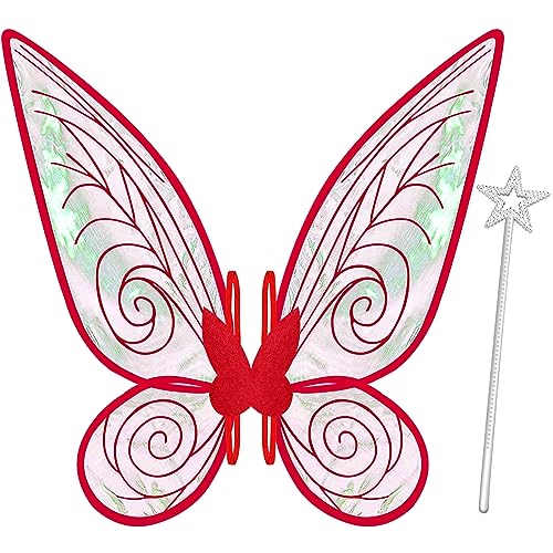 quescu Fairy Wings for Adults,Butterfly Wings for Girls,Angel Wings,Fairy Costume for Women Halloween Dress Up Party Favor (Red) - Image 1