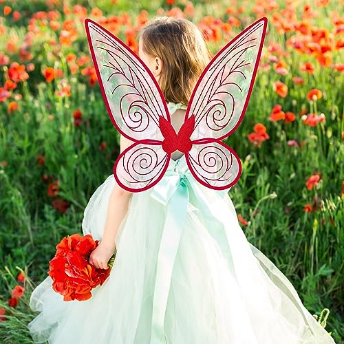 quescu Fairy Wings for Adults,Butterfly Wings for Girls,Angel Wings,Fairy Costume for Women Halloween Dress Up Party Favor (Red) - Image 4