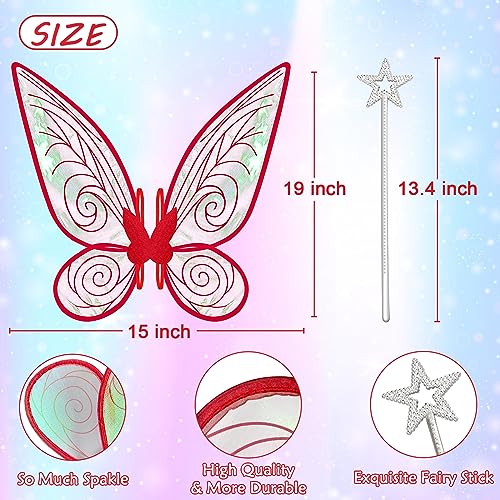 quescu Fairy Wings for Adults,Butterfly Wings for Girls,Angel Wings,Fairy Costume for Women Halloween Dress Up Party Favor (Red) - Image 2