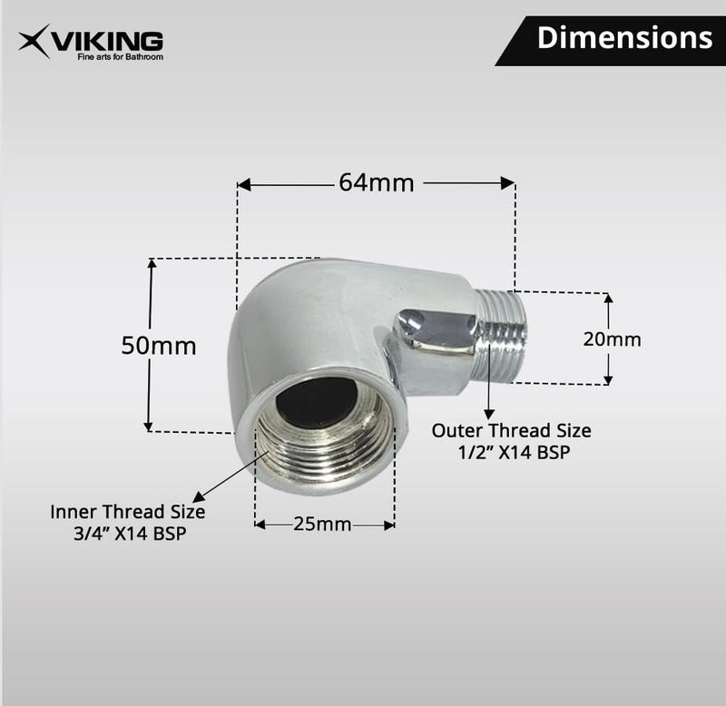 Viking كوع نحاسي بحجم خيط (1) 20 مم (3/4″)، حجم الخيط الداخلي (2) 15 مم (1/2″)، خارجي - مع طلاء كروم مصقول، انحناء بزاوية 90 درجة - مفيد للمشاريع السكنية والتجارية - Image 2