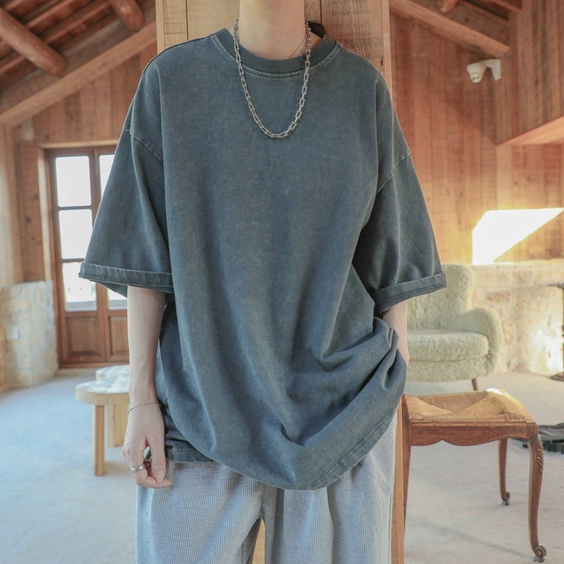 Vintage American Heavy T-Shirt Men'S Summer Trendy Brand Washed Old Retro Short Sleeve Niche Design Sense Half Sleeve - Image 2