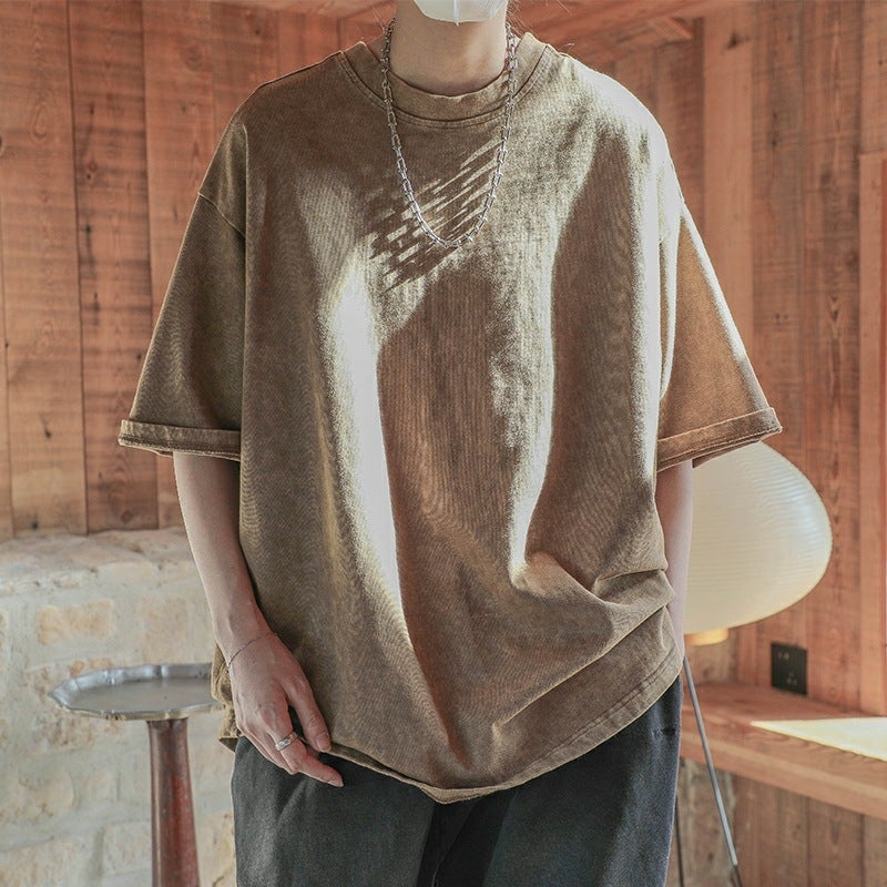 Vintage American Heavy T-Shirt Men'S Summer Trendy Brand Washed Old Retro Short Sleeve Niche Design Sense Half Sleeve - Image 5