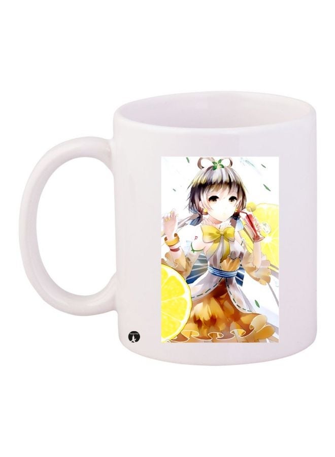 RYN Anime Girl Printed Coffee Mug White/Brown/Green 11ounce
