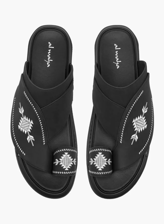 Al Waha Men Embroidered Slip-On Arabic Sandals with Toe Loop
